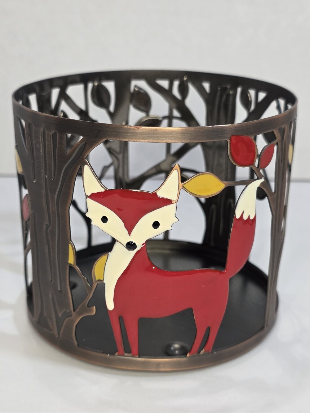 Bath & Body Works Fox And Leaves 3 Wick Candle Holder Sleeve Bronze Fall